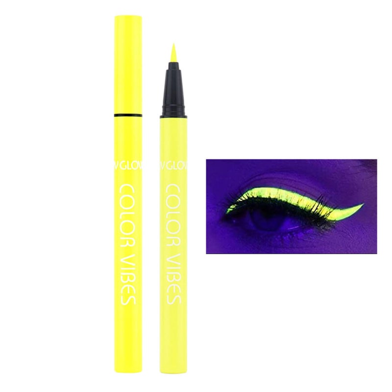 Wismee UV Glow Neon Liquid Eyeliner Matte Colored Eyeliners Pen Rainbow Colorful Neon Eyeliner Pencil Pigmented Waterproof Smudgeproof Long Lasting Eye Liner for Halloween Christmas Makeup Yellow